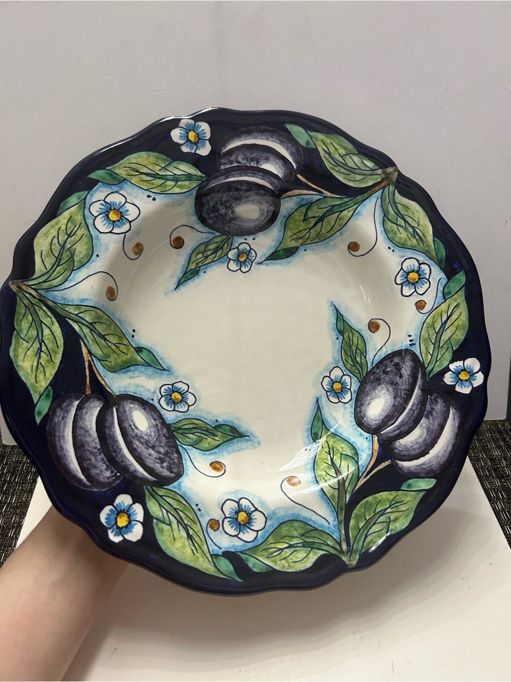 Italian Bowl Hand Painted Olive Floral Serving Plate Ceramica d'Arte Ravello 10"